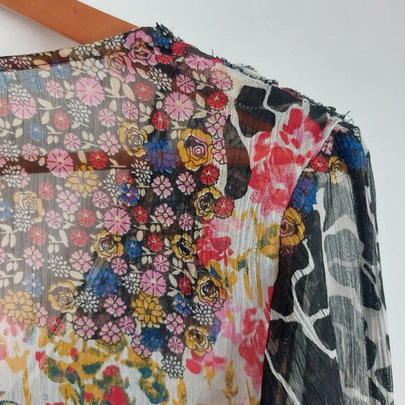 Vintage Y2K Top Medium Sheer Flowy Romeo Juliet Couture Multi Print Silky Sequin - Picture 9 of 16